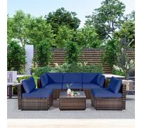 Costway 6 Piece Outdoor Rattan Sofa Table Set Patio Conversation Set W/ Soft Seat & Back Cushions