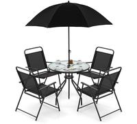 Costway 6 Piece Outdoor Round Dining Set Patio Garden Table Set for 4 w/ Umbrella in Black COSTWAY Black