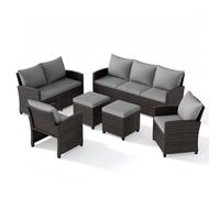 Costway 6 Pieces 9 Seats Patio Furniture Set Pe Wicker Rattan Single Sofas With 3-Seat Sofa