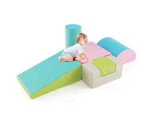 COSTWAY 6 Pieces Kids Climb and Crawl Foam Play Set, Colorful Children's Educational Software Activity Toys, Baby’s Soft Climbing Blocks for Toddlers, Preschoolers (Oasis)
