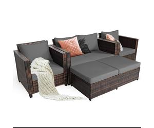 Costway 6-Seater Rattan Garden Furniture Set Patio Conversation Set-Grey