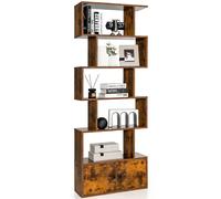 Costway 6-Tier Bookcase Free Standing S-Shaped Style Bookshelf Wooden Display Shelf in Brown COSTWAY Brown