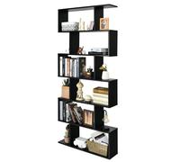 Costway 6-tier Bookcase Industrial S-Shaped Bookshelf Wooden Storage Display Rack in Black COSTWAY Black