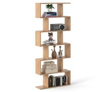Costway 6-tier Bookcase S-Shaped Bookshelf Wooden Storage Display Rack in Natural COSTWAY Natural
