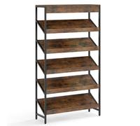 Costway 6 Tier Bookshelf 161Cm Tall Slant Display Shelf Freestanding Newspaper Rack-Brown