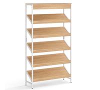 Costway 6 Tier Bookshelf 161Cm Tall Slant Display Shelf Freestanding Newspaper Rack-Natural