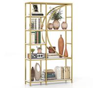 Costway 6-Tier Bookshelf 177 Cm Tall Bookcase With Metal Frame-Golden & White