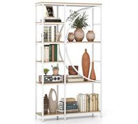 Costway 6-Tier Bookshelf 177 Cm Tall Bookcase With Metal Frame-White & Natural