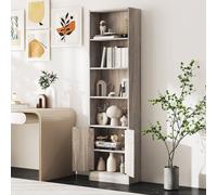 Costway 6-Tier Bookshelf 180Cm Tall Bookcase W/4 Open Cubes & Double Doors Grey
