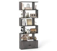 Costway 6-Tier Bookshelf w/ Cabinet S-Shaped Bookcase Shelf Storage Organizer in Grey COSTWAY Grey