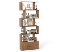 Costway 6-Tier Bookshelf w/ Cabinet S-Shaped Bookcase Shelf Storage Organizer in Natural COSTWAY Natural