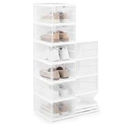 COSTWAY 6-Tier Foldable Shoe Storage Boxes Set of 2, Installation-Free Clear Plastic Shoe Organiser with Flip Front Door, Space-Saving Shoe Rack Trainer Sneaker Boot Container for Closet, Transparent