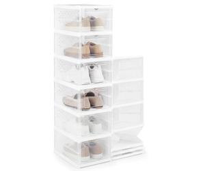 COSTWAY 6-Tier Foldable Shoe Storage Boxes Set of 2, Installation-Free Clear Plastic Shoe Organiser with Flip Front Door, Space-Saving Shoe Rack Trainer Sneaker Boot Container for Closet, Transparent