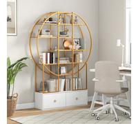 Costway 6-Tier Golden Bookshelf 180Cm Tall Metal Bookcase W/ Staggered Shelves