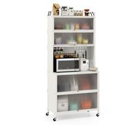 Costway 6-Tier Kitchen Pantry Cabinet Buffet Cabinet With Flip Doors & Microwave