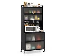 Costway 6-Tier Kitchen Pantry Cabinet Buffet Cabinet With Hutch & Hooks-Black
