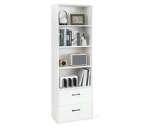 Costway 6-Tier Tall Bookshelf Wood Bookcase Organizer Display Storage Shelf W/ 2 Drawers in White COSTWAY White
