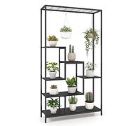 COSTWAY 6-tier Tall Plant Stand, 180cm Metal Indoor Flower Pots Rack with 10 Hanging Hooks & Wire Shelf, Multipurpose Plant Display Holder Storage Organizer for Patio Garden Balcony (Black)
