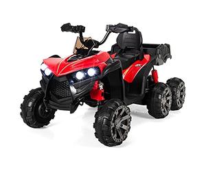 COSTWAY 6 Wheels Kids Electric ATV, 12V Battery Powered Vehicle with 4 Motors, Back Trunk, LED Lights, Music, Story, USB, Ride on Car Quad for Boys Girls (Red)