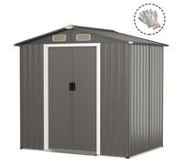 Costway 6 X 4 Ft Outdoor Galvanized Steel Storage Shed W/ Lockable Sliding Door-Light Grey
