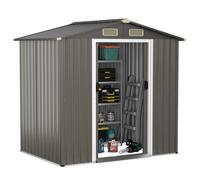 Costway 6 x 4 FT Outdoor Storage Shed Galvanized Steel Shed w/ Lockable Sliding Door in Grey COSTWAY Grey