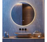COSTWAY 600mm/700mm Round Bathroom Mirror with LED Lights, Anti-Fog Illuminated Backlit Wall Mounted Vanity Mirror with 3-Color Dimmable, Memory, Circle Tempered Glass Makeup Wall Mirrors, IP44 (60cm)