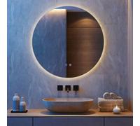 COSTWAY 600mm/700mm Round Bathroom Mirror with LED Lights, Anti-Fog Illuminated Backlit Wall Mounted Vanity Mirror with 3-Color Dimmable, Memory, Circle Tempered Glass Makeup Wall Mirrors, IP44 (70cm)