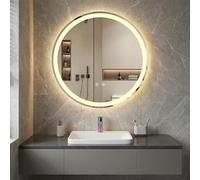 COSTWAY 600mm/700mm Round Bathroom Mirror with LED Lights, Frontlit+Backlit Illuminated Wall Mounted Vanity Mirror with Anti-Fog, 3-Color Dimmable & Memory, Tempered Glass Makeup Wall Mirrors (60cm)