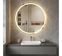 COSTWAY 600mm/700mm Round Bathroom Mirror with LED Lights, Frontlit+Backlit Illuminated Wall Mounted Vanity Mirror with Anti-Fog, 3-Color Dimmable & Memory, Tempered Glass Makeup Wall Mirrors (70cm)