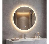 COSTWAY 600mm/700mm Round Bathroom Mirror with LED Lights, Illuminated Backlit Wall Mounted Vanity Mirror with 3 Colors, Dimmable, Memory, Anti-Fog Circle Tempered Glass LED Makeup Wall Mirrors (70cm)