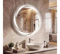 COSTWAY 600mm/700mm Round Bathroom Mirror with LED Lights, Illuminated Wall Mounted Vanity Mirror with Anti-Fog, 3-Color Dimmable & Memory Function, Tempered Glass LED Makeup Wall Mirrors, IP44 (60cm)