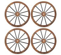 COSTWAY 60cm/76cm Decorative Wooden Wheels Set of 2/4, Vintage Old Western Style Wall Hanging Wagon with Steel Rim, Fir Treated by Carbonization, for Bar Garage Studio Patio Home (76 x 76 x 3.5cm, 4)