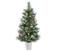 COSTWAY 60CM/90CM Pre Lit Christmas Tree, 2FT/3FT Table Top Artificial Xmas Tree with Base, LED Lights, Small Indoor Christmas Decoration and Gift (3FT, Green With 20 Lights)