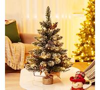 COSTWAY 60CM/90CM Pre Lit Christmas Tree, 2FT/3FT Table Top Artificial Xmas Tree with Base, LED Lights, Small Indoor Christmas Decoration and Gift (2FT, Green With 50 Lights)