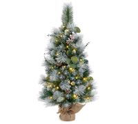 COSTWAY 60CM/90CM Pre Lit Christmas Tree, 2FT/3FT Table Top Artificial Xmas Tree with Base, LED Lights, Small Indoor Christmas Decoration and Gift (3FT, Green With 30 Lights)