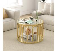 Costway 60Cm Round Coffee Table 2-Tier Accent Table Modern Sofa Center Table