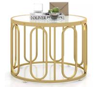 Costway 60cm Round Coffee Table 2-Tier Accent Table Modern Sofa Center Table in Gold COSTWAY Gold