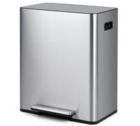 COSTWAY 60L Double Kitchen Bin, 2 x 30L Stainless Steel Recycle Bin with 2 Removable Buckets, 2 Deodorizer Box, Stay Open & Soft-Close Lids, Airtight Fingerprint Proof Trash Can Pedal Bins
