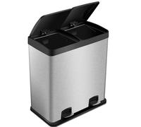 Costway 60L Double Recycle Pedal Bin Stainless Steel Dual Step Trash Can Garbage Bin
