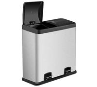Costway 60L Double Recycle Pedal Bin Stainless Steel Dual Step Trash Can Garbage Bin in Silver COSTWAY Silver