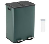 COSTWAY 60L Double Rubbish Bin, 2x30L Stainless Steel Recycle Pedal Kitchen Bin with Removable Buckets, Deodorizer Box, Soft Close Lid & Handles, Airtight Dustbin Trash Can (Green with 15 Trash Bags)