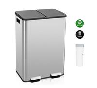 Costway 60L Dual Compartment Trash Can 2 x 30L Recycle Pedal Trash Bin in Silver COSTWAY Silver