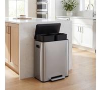 Costway 60L Trash Can Stainless Steel Garbage Can w/ 2 Removable Inner Buckets in Silver COSTWAY Silver