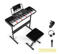 COSTWAY 61 Key Digital Piano Keyboard, Electric Piano with Adjustable Stand & Stool, 200 Rhythms, 200 Tones, 70 Demos, Note Sticker, Portable Keyboard for Beginners, Kids, Adults