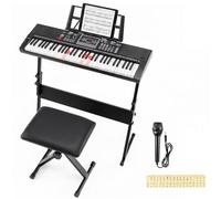 COSTWAY 61 Key Digital Piano Keyboard, Electric Piano with Adjustable Stand | Stool, 200 Rhythms, 200 Tones, 70 Demos, Note Sticker, Portable Keyboard for Beginners Kids Adults (80x26x8cm)