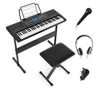 COSTWAY 61 Key Digital Piano Keyboard, Electric Piano with Stand, Bench, Microphone, Headphone, Built-In Speakers, Portable Keyboard for Beginners, Kids, Adults (Ordinary)