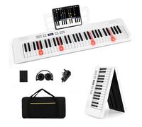 COSTWAY 61 Key Folding Digital Piano Keyboard, Portable Full Size Electric Piano with MIDI & Split Function, Headphone, Sustain Pedal, Carrying Bag, for Beginners, Kids, Adults (White)