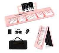 COSTWAY 61 Key Folding Digital Piano Keyboard, Portable Full Size Electric Piano with MIDI & Split Function, Headphone, Sustain Pedal, Carrying Bag, for Beginners, Kids, Adults (Pink)