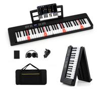 COSTWAY 61 Key Folding Digital Piano Keyboard, Portable Full Size Electric Piano with MIDI & Split Function, Headphone, Sustain Pedal, Carrying Bag, for Beginners, Kids, Adults (Black)