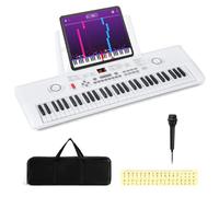 COSTWAY 61 Key Keyboard Piano, Portable Digital Piano with Microphone, Keynote Stickers, Carrying Case, Electric Piano for Beginners (White)